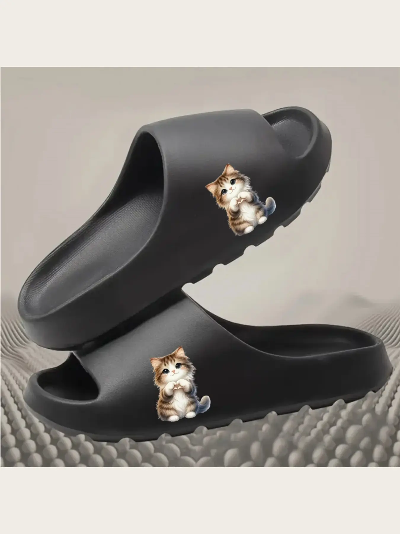 Cute Fluffy Kitten Slippers Women Men Cartoon Cat Indoor Shoes Warm Plush Home Slippers Non Slip Soft Sole Animal Print Comfortable House Slippers for Winter Autumn