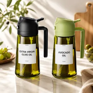 2 Pack 2 in 1 Oil Sprayer for Cooking, 16oz/470ml Dark Green Glass Oil Dispenser Bottle, Light-Blocking Food-Grade Sprayable Bottle, Portion Control Olive Oil Mister with Easy Pouring for Kitchen, Air Fryer, BBQ and Salad Dressings