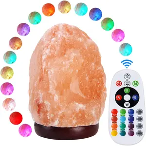 5.5 Inch Salt Lamp Night Light with Remote Control, Upgraded 16 Colors Changing & 4 Light Modes LED USB Salt Rock Lamp, Natural Crystal Pink Mini Small Salt Lamp for Home Decor