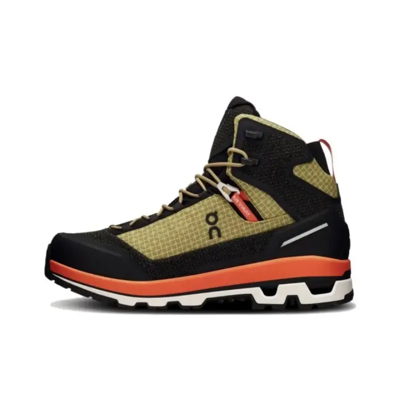 Unisex Khaki Black Orange High Top Hollow Cloud Cushion Hiking Sneakers, Viral Chunky Shock Absorb Waterproof Breathable Outdoor Trekking Walking Boots For Men Women