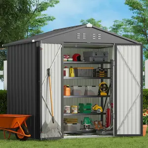 【2 Packages Shipping】Gizoon Outdoor Storage Shed 8 x 6 FT Galvanized Metal Garden Shed with Double Lockable Doors Outdoor Storage Clearance for Backyard Patio Lawn