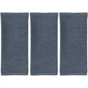 Serafina Home Slate Blue Gray Grey Kitchen Hand Dish Towels: Oversized 28" x 18", 100% Cotton Cloth Soft Cleaning Drying Absorbent Ribbed Design, Set of 3 Multipurpose for Everyday Use
