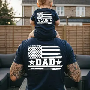 Dad and Boy Matching Shirts, American Flag Print Shirt, Gift Patriotic Daddy and Me Outfit, USA 4th of July Family Look Dad and Son Shirt Flash Sale T-Shirt Trio Menswear Top