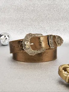 Women's Texture Metal Decorated Belt, Fashionable Floral Embossed Western Belt for Jeans, Casual Waistband for Daily Use