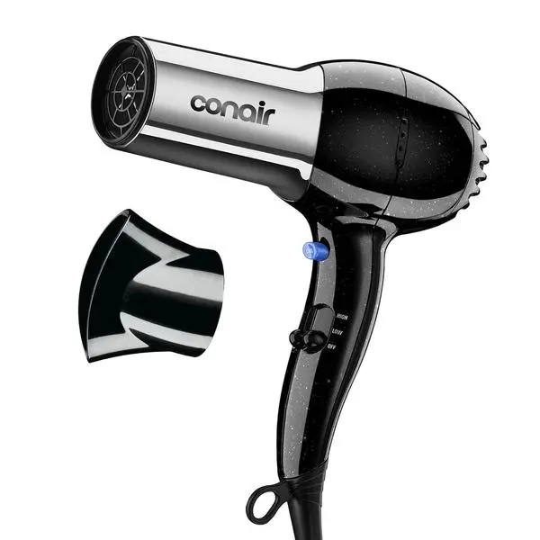 Conair Ionic Hair Dryer with Concentrator Attachment, 1875W, Full Size | Fast-drying blow dryer with various heat and speed settings and a lightweight design for effortless everyday styling