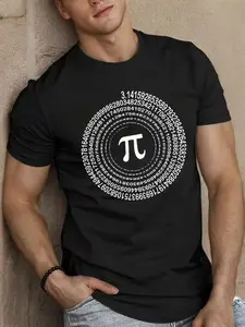 Men's Math Theme Short Sleeve T-Shirt, Equation Print, Casual Loose Fit, Summer Round Neck Top, Comfortable Breathable Tee