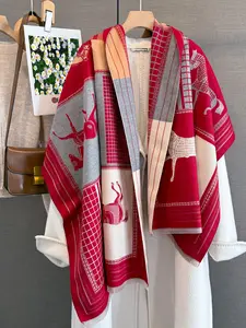 Autumn Winter Long Vintage Horse Print Scarf, Warm Neck Warmer Shawl, Outdoor Travel Dating Decoration Accessory, Stylish Fashion Item