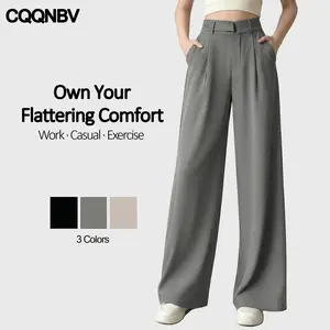 CQQNBV High Waisted Wide Leg Dress Pants for Women, Flowy Business Casual Work Trousers, Loose Straight Leg Office Pants with Pockets, Comfy Everyday Travel Outfit