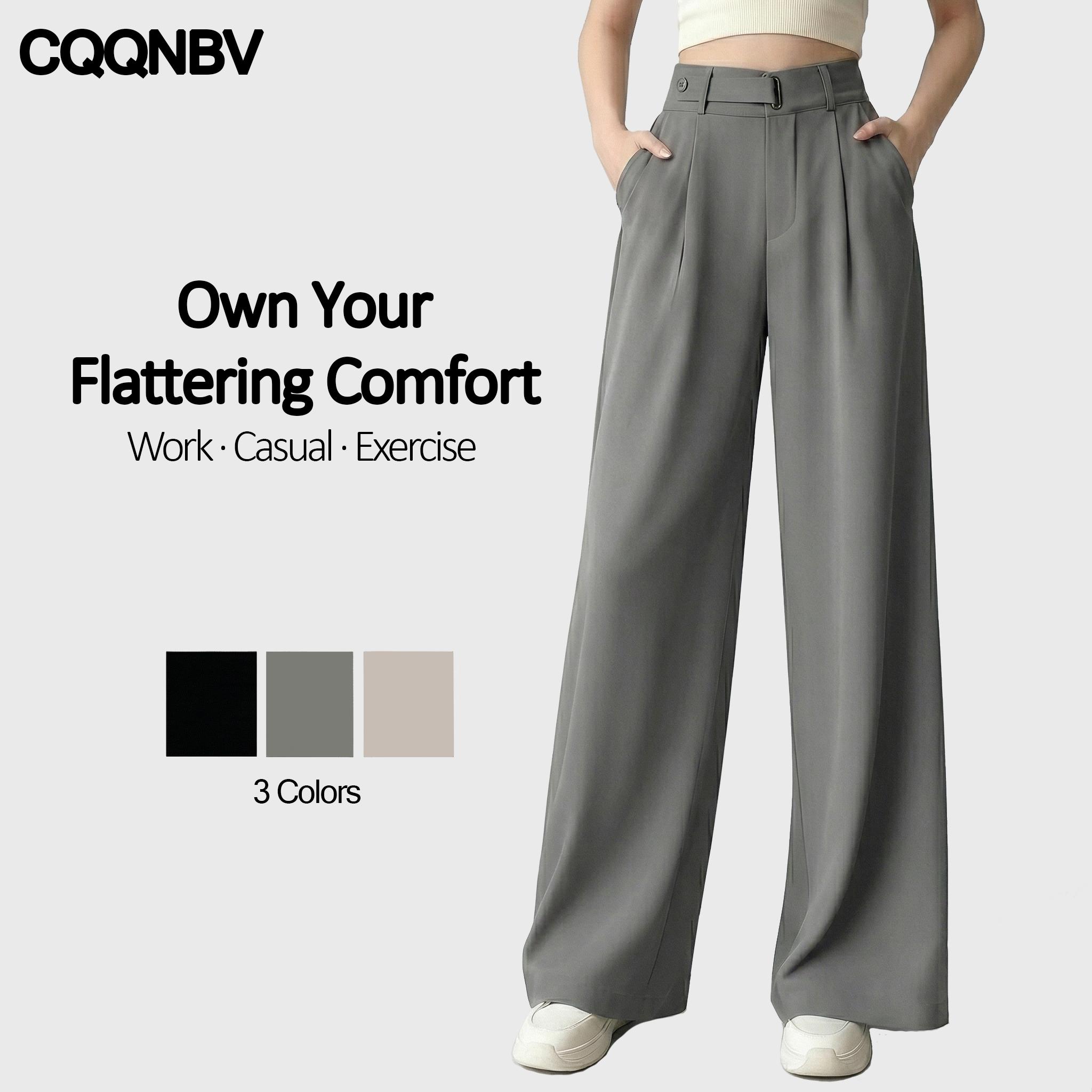 CQQNBV High Waisted Wide Leg Dress Pants for Women, Flowy Business Casual Work Trousers, Loose Straight Leg Office Pants with Pockets, Comfy Everyday Travel Outfit