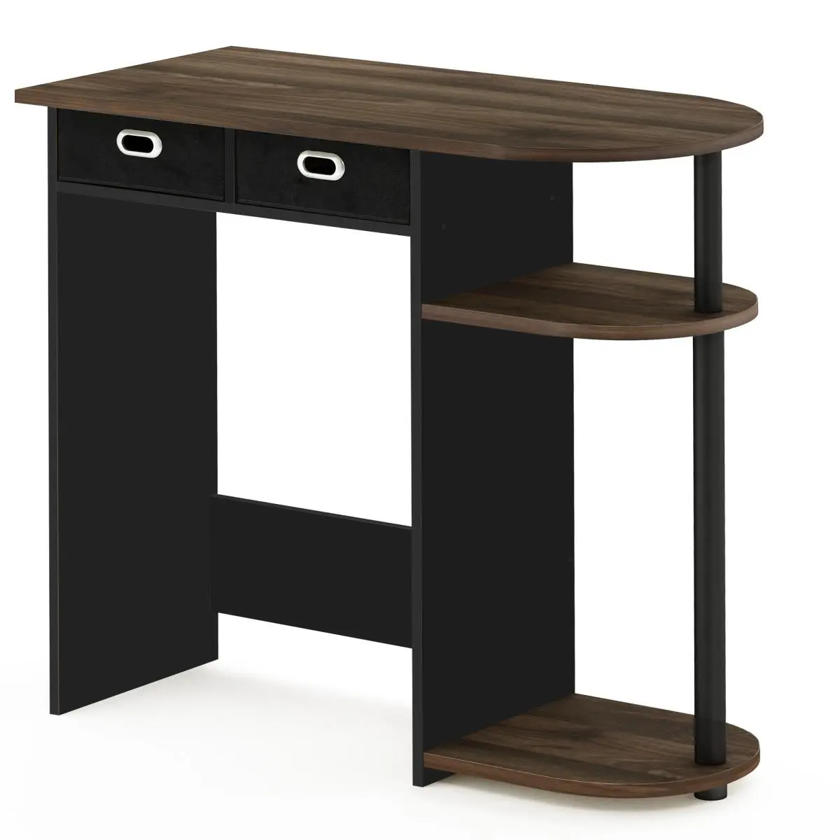 Furinno Sturdy Computer Desk - Contemporary Composite Wood Top Office Furniture with Drawers, Walnut/Black/Dark Brown Wood Workstation, Dual Monitor Setup Compatible, Easy-Assembly for WFH (Model 11193CWN-BK-DBR, Home Decor Fit)