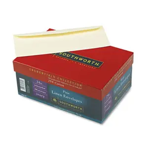 212 MAIN Southworth Credentials Linen-Cotton #10 V-Flap Envelope, Ivory, Gummed Seal, Textured Look, Watermarked, 250 per Box