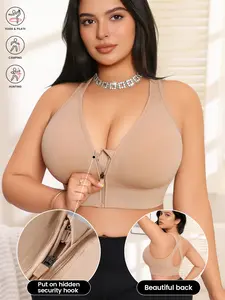 PLUS SIZE 1-4XL Women's Criss Cross Backless Sports Bra in Earth Color, Medium Support Front Zipper Design for Yoga, Fitness and Exercise Workout Bra Yoga Gym Activewear Workout Clothes Women