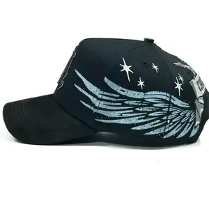 Gorra L-A alas Caps F. Black Baseball Cap with Wing and Star Design for Men and Women