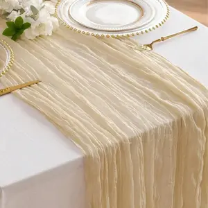 1PC Champagne Gold Cheesecloth Table Runner Summer Table Runners Boho Gauze 4 Size Cheese Cloth Table Decor for Wedding Bridal Baby Shower Parties