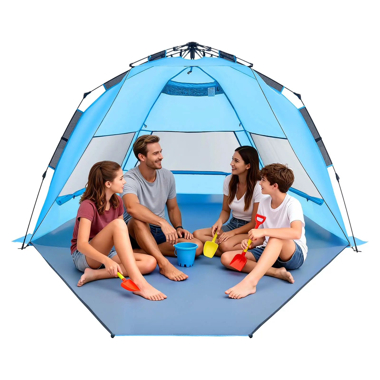 VEVOR 4-Person Pop Up Beach Tent Sun Shelter, Large 190T Polyester Instant Tent with UPF 50+ Protection, Wind-Resistant & Portable for Camping, Instant Tent Shelter, Large Shade Tents