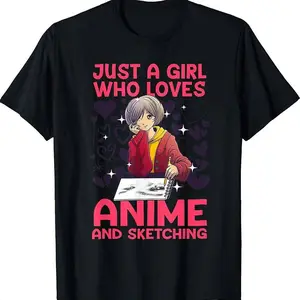 Anime Art For Women Teen Girl Anime Merch Sketch Anime Lover T-shirt