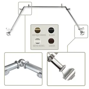 Central Design  0.8125 in. Vicky Bay Window Curtain Rod with Side Rod Extends Upto 20 to 36 in. & Center Rod Extends Upto 38 to 72 in., Satin Nickel