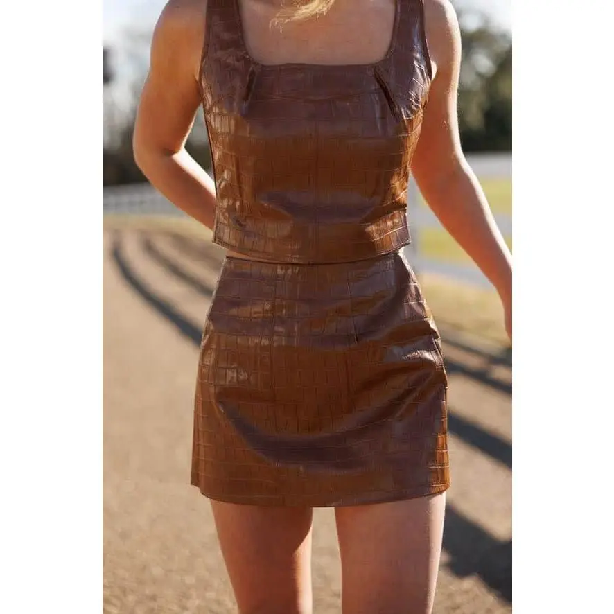 Camel Croc Leather Skirt