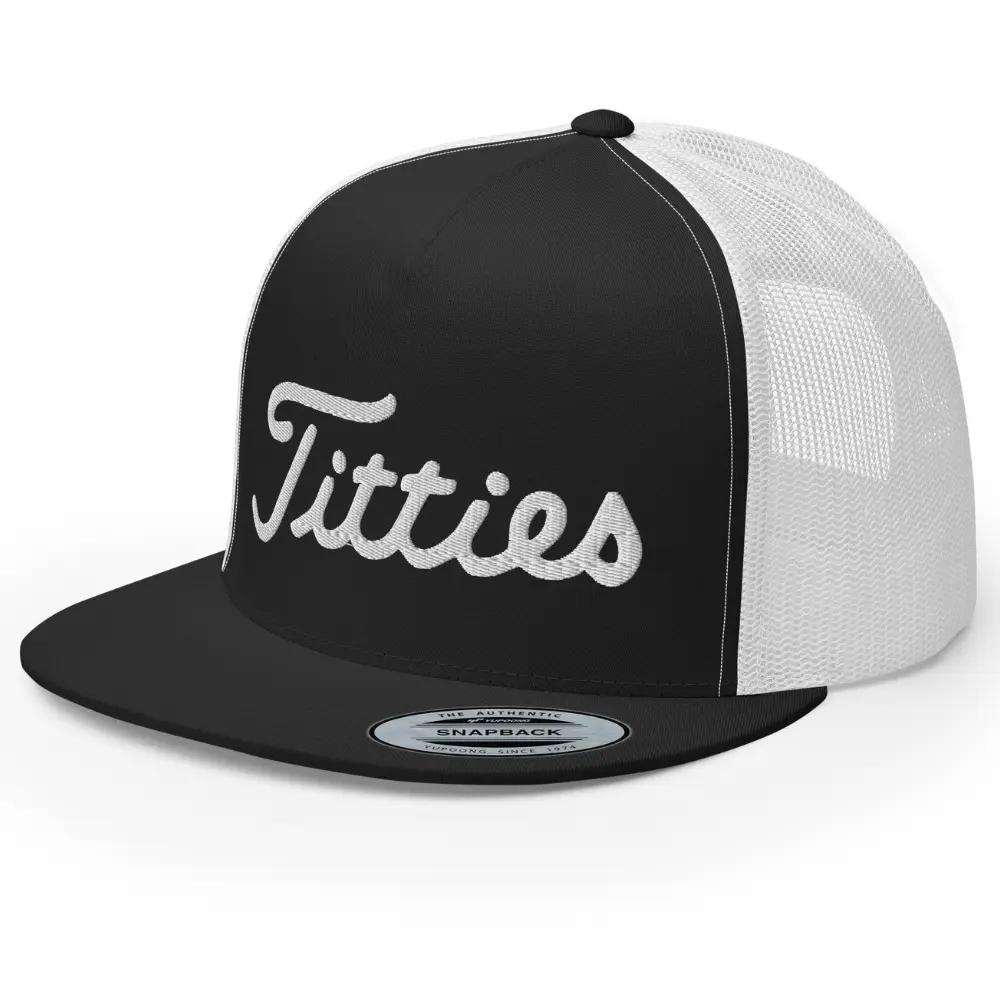 RIVEMUG Titt*es Trucker Hat 3D Embroidery Flat Bill High Crown Adjustable Funny Golf Cap