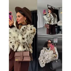 2024 Fashion Women's Fashion Clothing Winter Warm Socialite Temperament Leopard Print Faux Fur Coat Tops Long Sleeve
