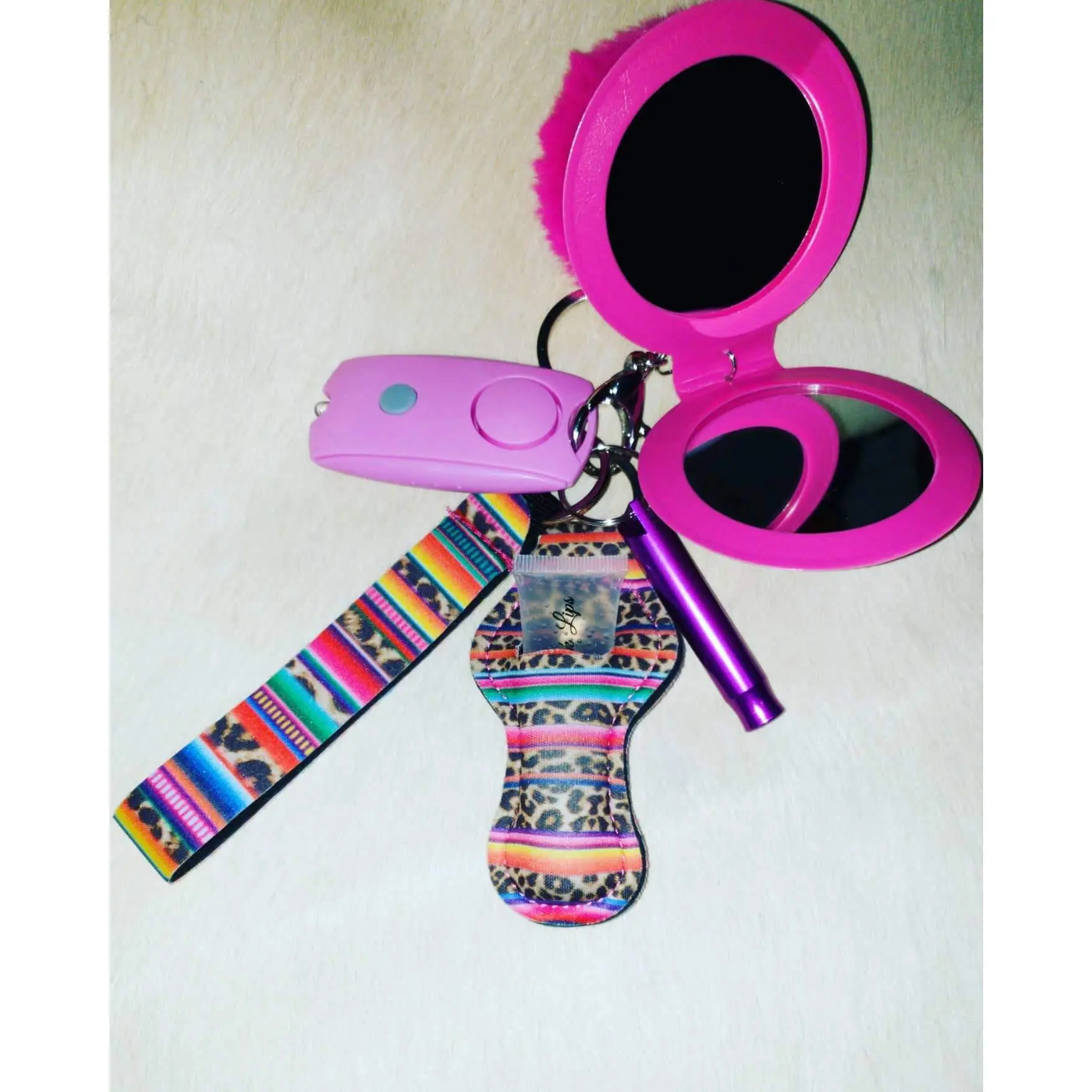 Pink Leopard Safety Keychain