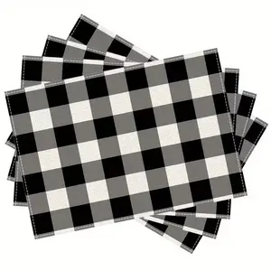 2D flat printing, 2 pieces/4 pieces/6 pieces/8 pieces black and white checkered placemats, durable, rectangular table mat, suitable for restaurant, kitchen and party decoration, kitchen table mat | checkered pattern | durable tableware, table mat