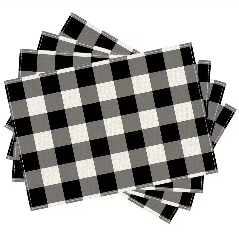 2D flat printing, 2/4/6/8 pieces black and white checkered placemats, Dining table mats, durable, rectangular table mat, Kitchen Decorative Placemat, suitable for restaurant, kitchen and party decoration