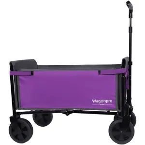 Wagonpro All-in-One Convertible Folding 4-Wheel Trolley with Bench Seat and Dog Leash Heavy Duty Foldable Utility Trolley for Camping Beach Shopping Versatile Seating and Storage Space Black/Gray
