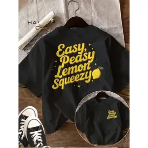 Easy Peasy Lemon Squeezy Graphic Tee For Women Cute Lemon Print Shirt Oversized Crewneck Short Sleeve Soft Cotton Casual Summer Streetwear Outfit