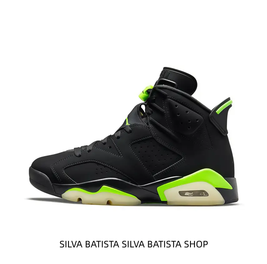 These premium high-top sneakers combine matte black upper with vivid neon green and translucent off-white accents, instantly grabbing attention within any sneaker collection.