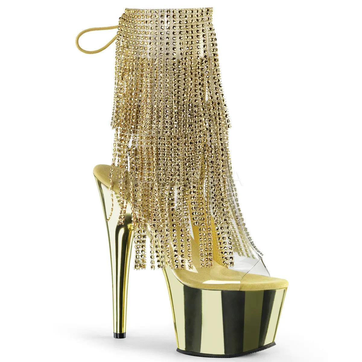 Women's Stiletto High Heel Boot - 7 in Heel Lace Rhinestone Boots, ADORE-1017RSF Gold Shoe