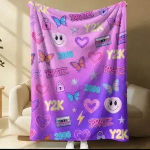 Bratz Y2K Flannel Blanket, Retro Cassette Butterfly Print Blanket, Office Nap Blanket, Multi-Use Blanket, Suitable For Bedroom Bedding Sofa Nap Drama Watching Throw, All-Season Use