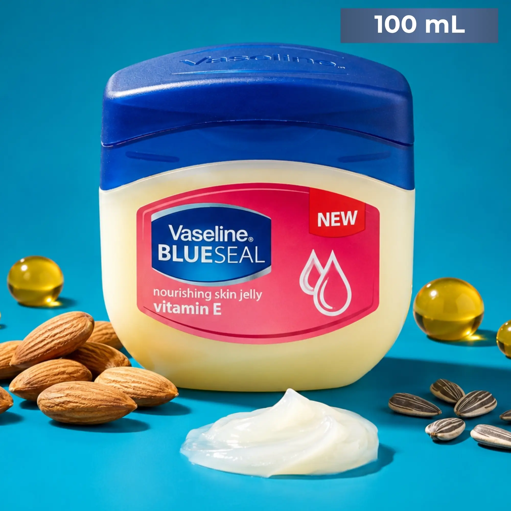 Vaseline Vitamin E Nourishing Petroleum Jelly (100mL/3.4oz) Blue Seal Skin Jelly Moisturizer - Deep Hydration Dry Skin Relief Body Face Lip Care