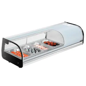 VEVOR Sushi Display Case Refrigerator, 1.5 Cu. ft Commercial Sushi Case, 4-Pan Countertop Showcase with Curved Glass, LED Lighting, and Digital Temperature Control, for Sushi-Bar, Restaurant, Store