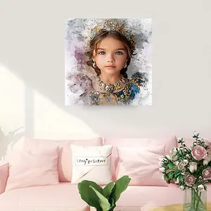 2D Flat, Personalized Wooden Framed Canvas- Custom Portrait Wall Art- Vintage Oil Painting Style- Elegant Young Girl with Flowing Dress& Stone Wall Scene- Home Decor Gift- Pictures Wall Decor, 2D Flat