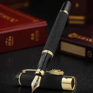 Luxury Dragon Embossed Crystal Diamond Metal Pen - Anti-Slip Scale Grip, Replaceable Ink, Smooth-Writing, Gift Boxed Business Signature Pen with Vintage Relief Design, Special Pen