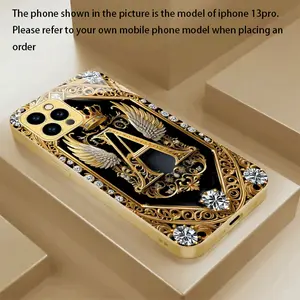 Luxurious Gold Letter A Design Metal Paint Gold New Phone Case Tempered Glass for iPhone 17 Air/iPhone 17/iPhone 17 Pro/iPhone 17 Pro Max/iPhone 16/16Plus/16Pro/16ProMax/15/15Plus/15Pro/15ProMax/14/14Plus/14Pro/14ProMax/13/13Pro/13ProMax/13Mini/12/12Pro/1