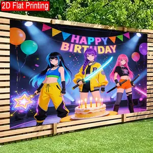 2D Flat Backdrop banner Neon Warriors Anime Birthday Celebration Decoration for Living Room, Bedroom, Office, Birthday Anniversary, and Home Decor & Party Photo Backdrop, Party Decoration Supplies Easy Hanging for Outdoor Indoor