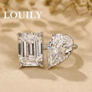 Louily Jewelry Toi et Moi Ring, Unique Double Stones Design 4.5ct Rectangle Cut & 2.5ct Pear Cut Engagement Ring for Women