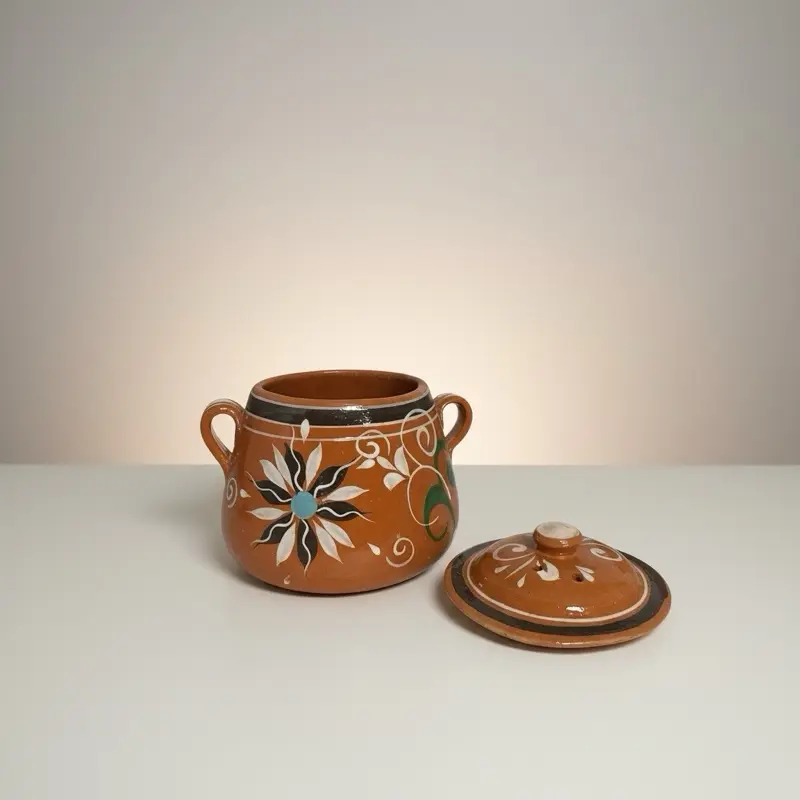 Food Safe Mexican Clay Bean Pot W/Lid, Olla De barro Frijolera Decorada Con Tapa, Cazuela Tradicional Large Cookware Traditional Classic, (0.50-0.75Gallons) (Olla Jalisco) (Food Safe) (Made In Mexico)