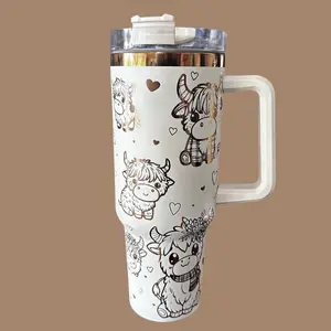 Highland Cow Tumbler - Laser Engraved Reusable Water Bottle Portable Washable Drinkware Mug - Bottled, Cup, Water Bottles