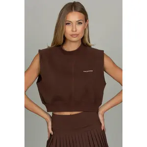 Dark Brown Mock Neck Sleeveless Top