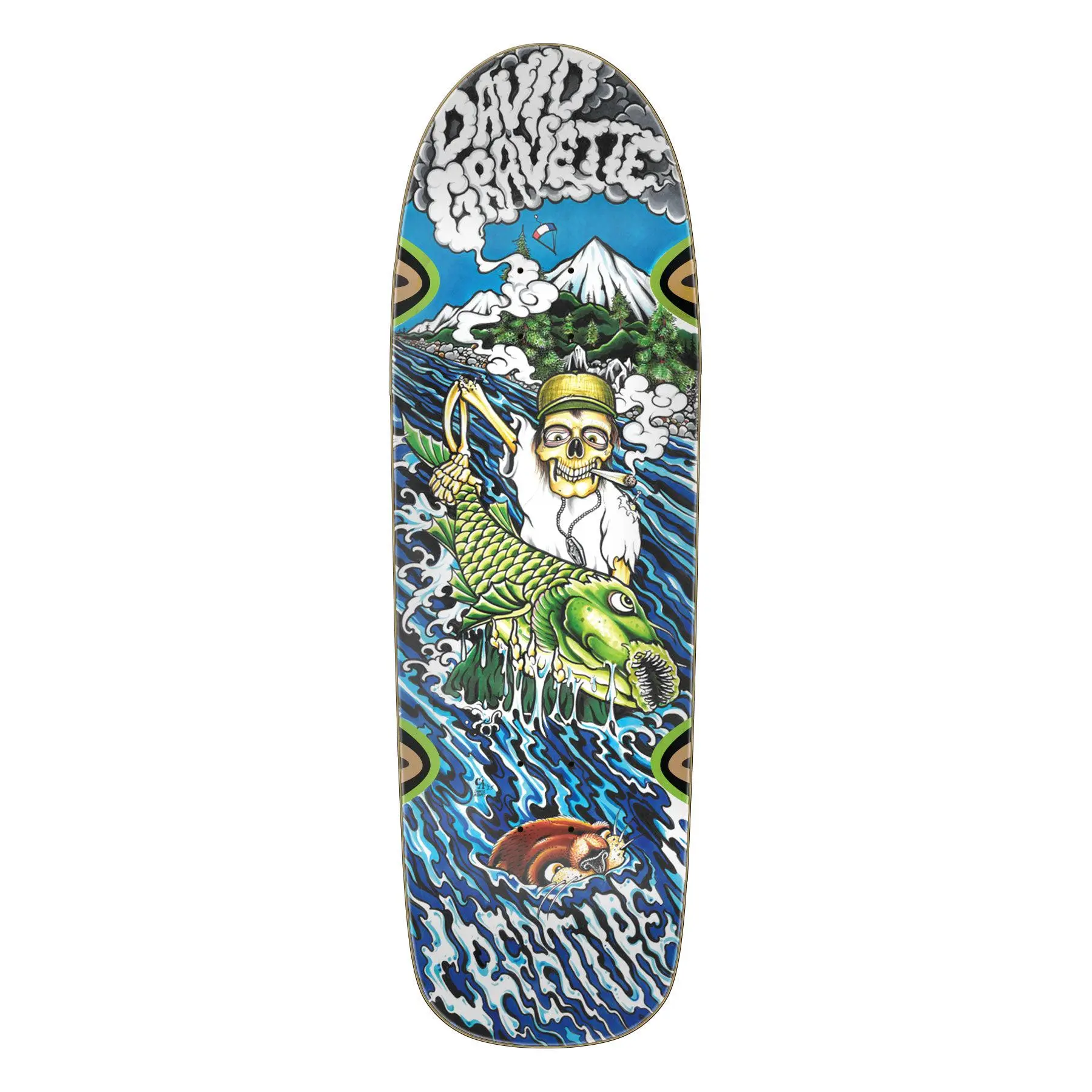 David Gravette Hippie Falls Pro Skateboard Deck, 9.0" x 31.68" 7-Ply North American Maple with Wheel Wells & Symmetric Kick, 9X31.68", Maple Plywood