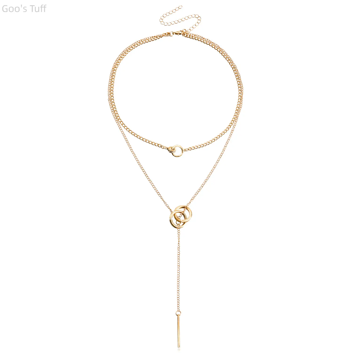 Adjustable Layered Choker Necklace Interlocking Circle Pendant Lariat Chain with Long Bar Drop Gold Silver Plated Trendy Stackable Jewelry Perfect Gift For Her Daily Wear
