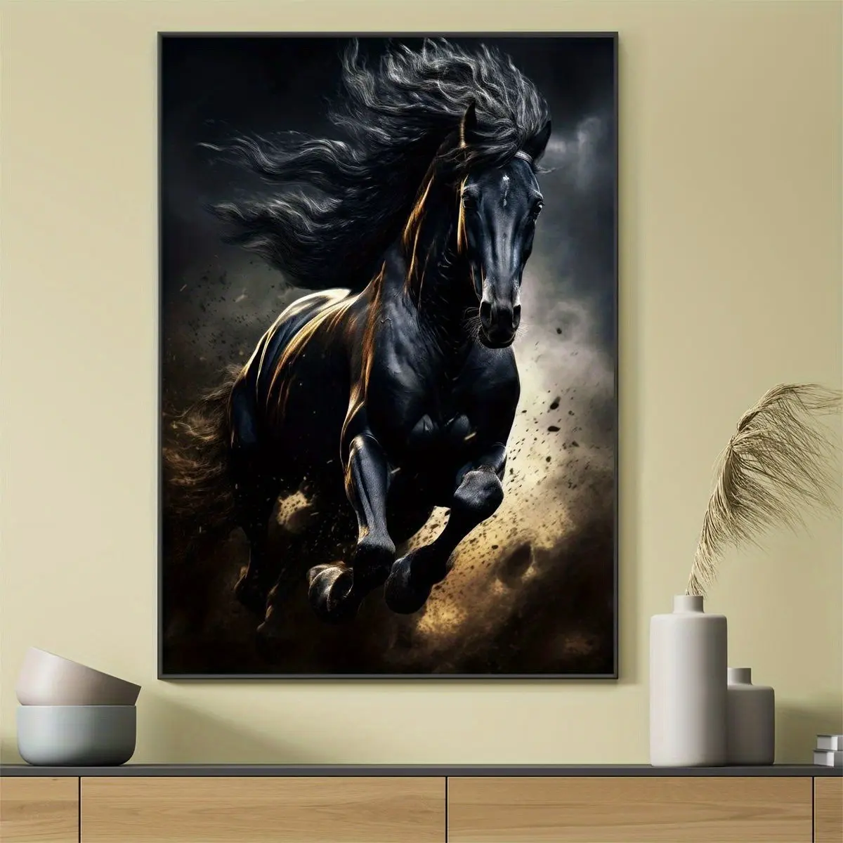 Black Horse Galloping Poster Canvas Wall Art for Home Decor, Animal Lovers Poster Wall Decor High Quality Canvas Prints for Living Room Bedroom Kitchen Office Cafe Decor, Perfect Gift and Decoration Interior Design Ornaments Artistic