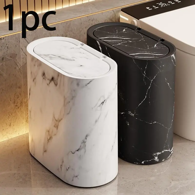 Space-Saving Rectangular Trash Can with Lid, Large Capacity Thin Design, Ideal for Small Apartments, Bathroom, Kitchen, Modern Style, Bathroom Trash Cans