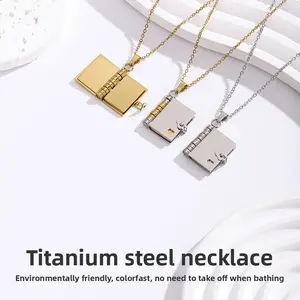 Titanium steel love letter necklace for girls, openable book pendant, new personalized and stylish collarbone chain for couples