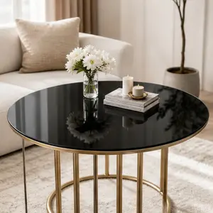 ARCH 36 Inch Round Tempered Glass Table Top Black 1/4" Thick Polished Edge Glass Desktop for Coffee Table Dining Table Patio Table Office Table Lobby Table, Easy Clean, Durable, 36" Diameter, Black Color Options, Tempered Glass Material