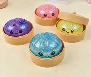2026 New Glitter Dumpling Squishy with Steamer Box, Soft Sensory Fidget Steamed Bun Squeeze Tool for Adult Stress & Anxiety Relief, Squishy Dumpling