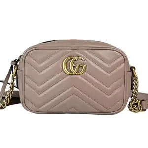 Pre-owned GUCCI Leather Crossbody Bags GG Small Marmont Shoulder Bag Crossbody Stylish Quilted Design with Gold Logo and Chain Strap for Women
